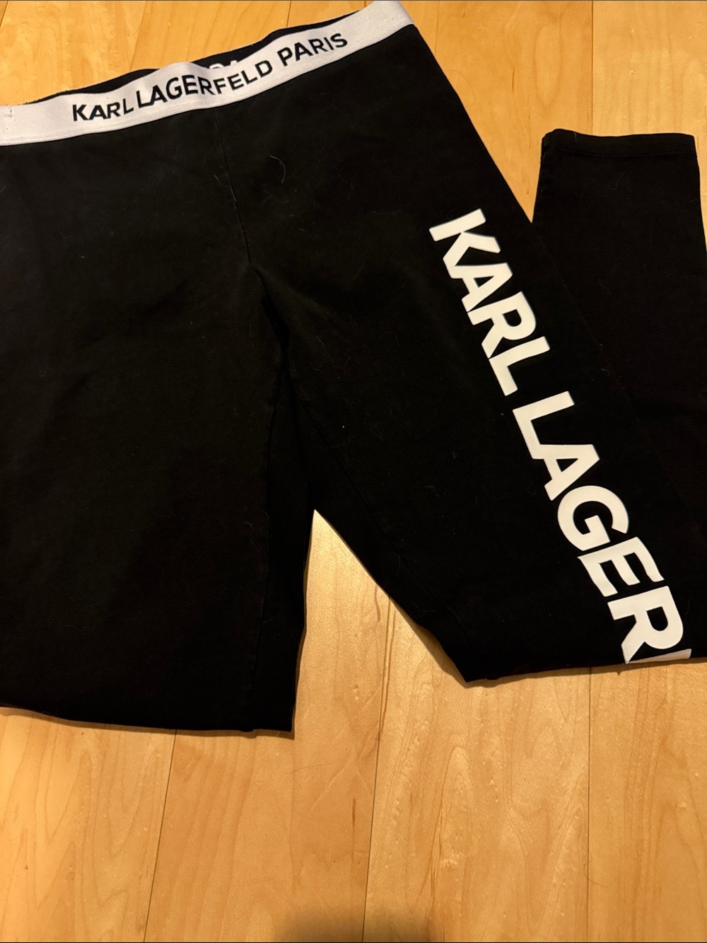 Karl Lagerfeld Black Leggings with White Logo Stripe - Picture 2 of 5